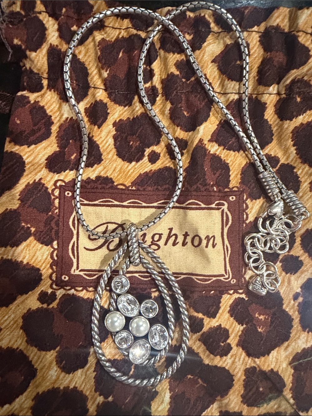 Brighton Reversible Silver-Tone Teardrop Necklace with Crystal and Pearl Accents